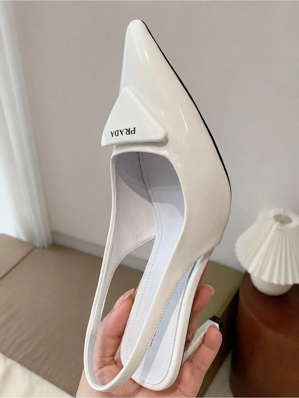 Prada White Patent Pointed-Toe Slingback Pumps